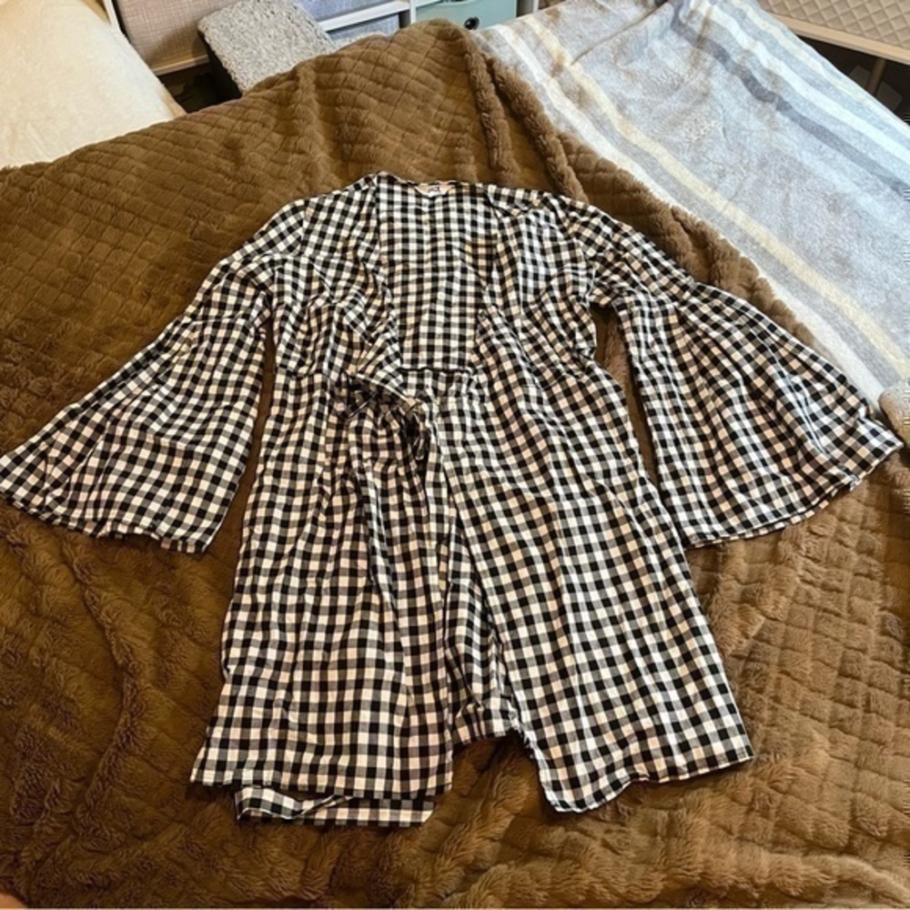 Bb Dakota plaid Bell sleeve tie cardigan - Picture 2 of 7